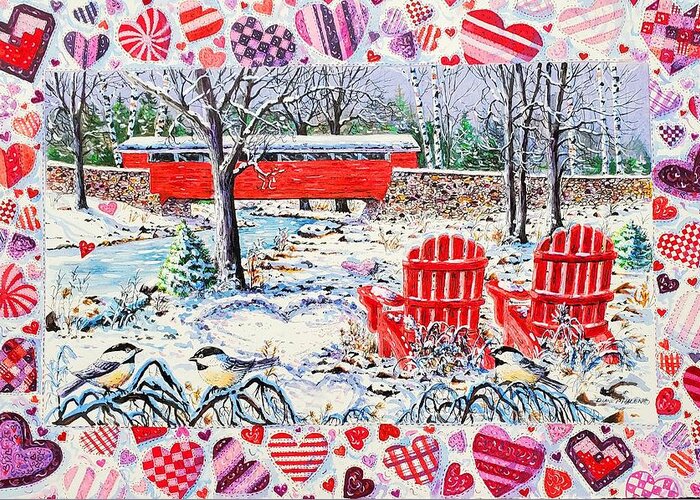 Valentines Greeting Card featuring the painting Covered Bridge Valentines by Diane Phalen