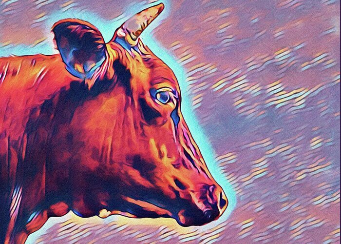 Cow Greeting Card featuring the digital art Cow Contemplation by Susan Maxwell Schmidt