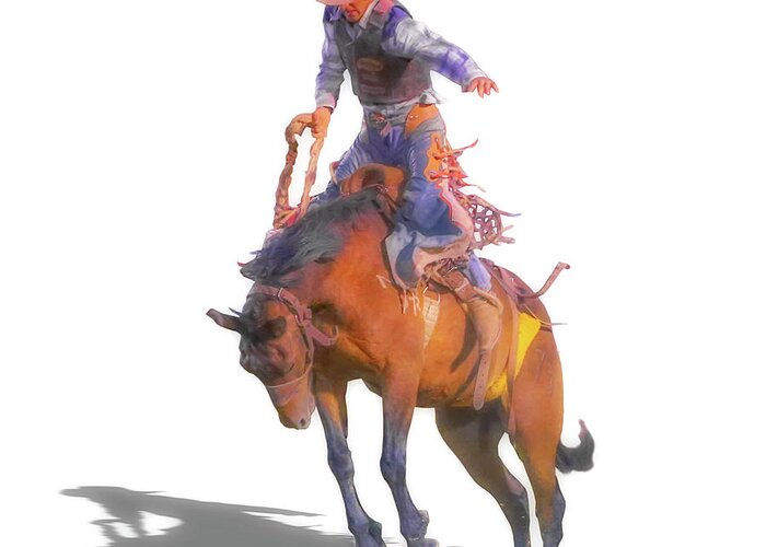 Cowboy Rodeo Bronco Riding Greeting Card featuring the digital art Cowboy Rodeo Bronco Riding by Randy Steele