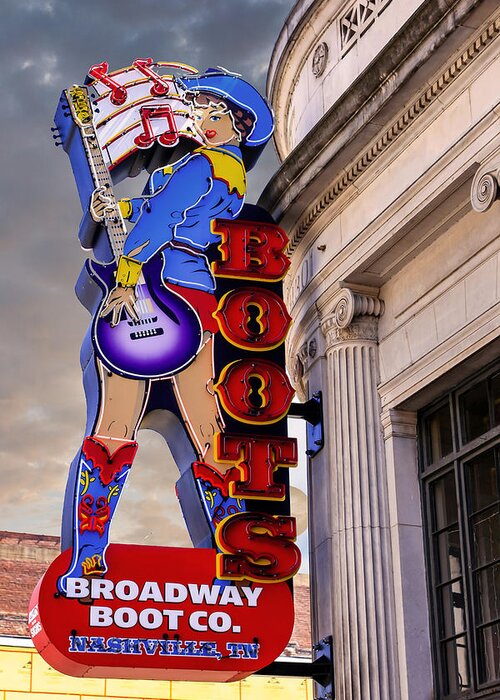 Neon Greeting Card featuring the photograph Cowgirl neon sign Nashville TN by Chris Smith