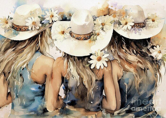 Cowgirl Greeting Card featuring the painting Cowgirls by Tina LeCour