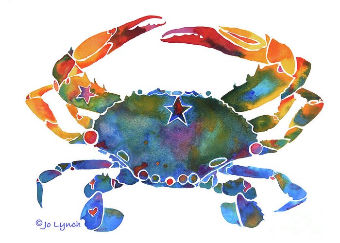 Keywords Crab Greeting Card featuring the painting Crab - E by Jo Lynch