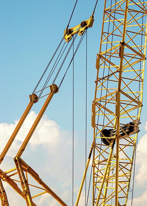 Crane Construction Metal Yellow Greeting Card featuring the photograph Crane by John Linnemeyer