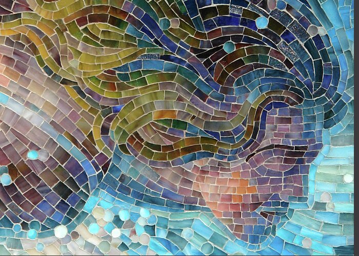 Mosaic Greeting Card featuring the glass art Crash by Mia Tavonatti