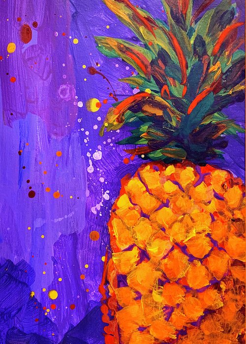 Crazy Pineapple Series Greeting Card featuring the painting Colorful Pineapple - Tropical Fruit by Patricia Awapara