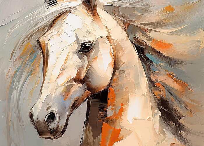 Colorful Horse Paintings Greeting Card featuring the digital art Cream Dream - White Horse Paintings by Lourry Legarde