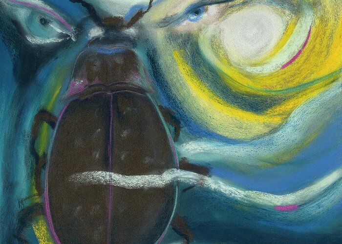Beetle Greeting Card featuring the pastel Creating the Beetle by Marie-Claire Dole