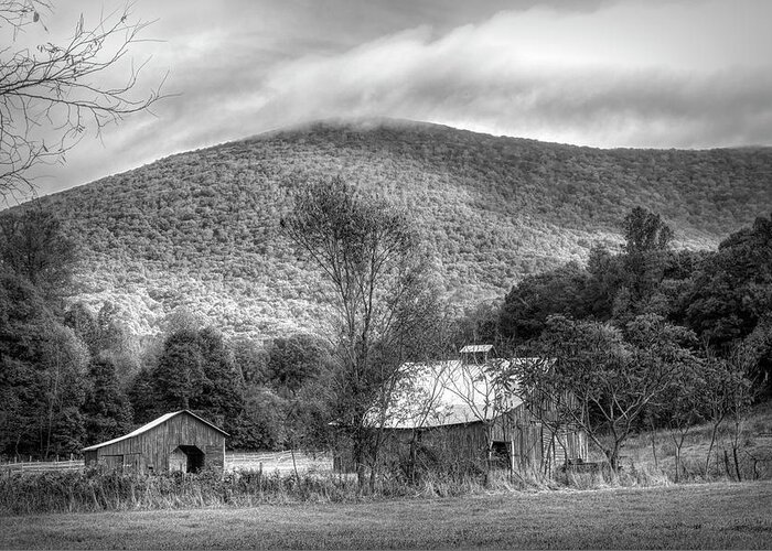 Barns Greeting Card featuring the photograph Creeper Trail Wooden Barns Damascus Virginia Black and White by Debra and Dave Vanderlaan