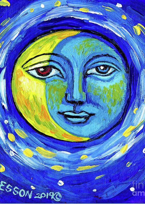 Crescent Moon Greeting Card featuring the painting Crescent Moon by Genevieve Esson