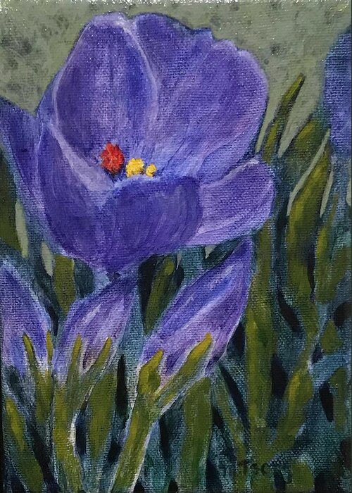 Crocus Greeting Card featuring the painting Crocus #1 by Milly Tseng
