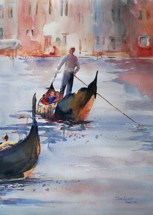 Venice Greeting Card featuring the painting Crossing the Canal by Sue Kemp