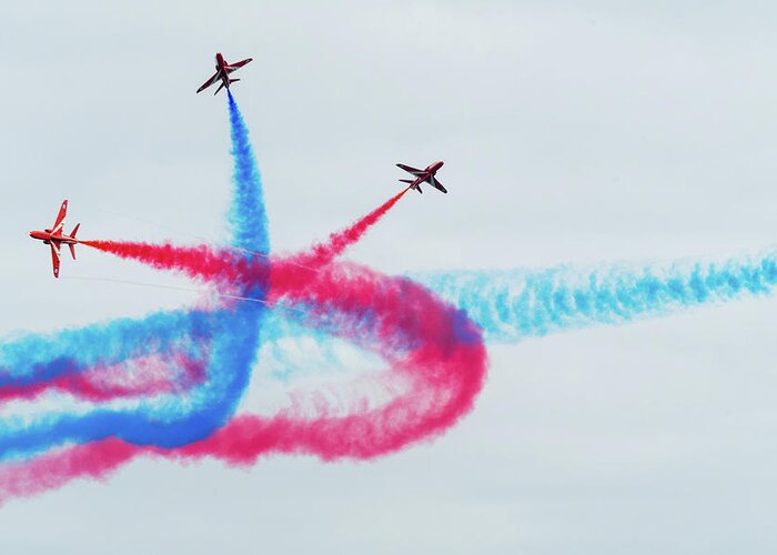 Eastbourne International Airshow Greeting Card featuring the photograph Crossing the Red Arrows by Andrew Lalchan
