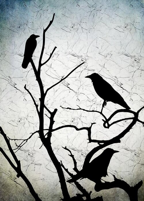 Bird Greeting Card featuring the digital art Crow Birds on Tree Bird 91 by Lucie Dumas