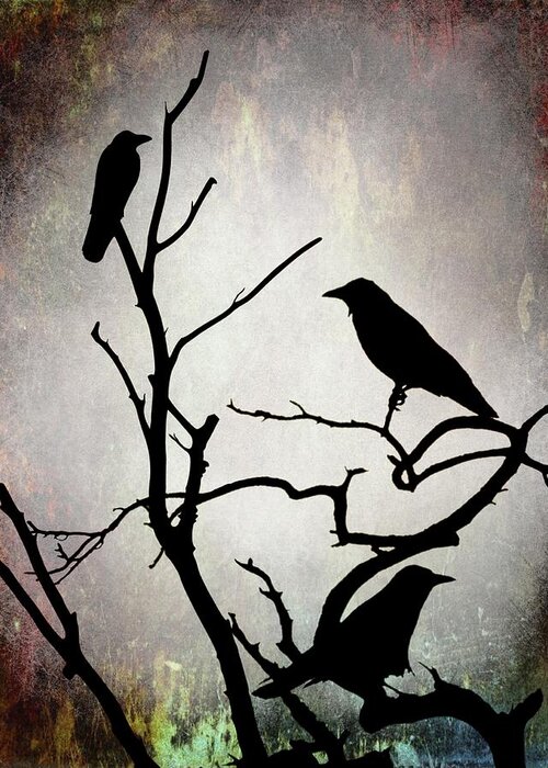 Bird Greeting Card featuring the digital art Crow Birds on Tree Bird 92 by Lucie Dumas