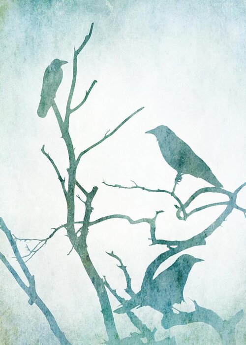Bird Greeting Card featuring the digital art Crow Birds on Tree Bird 93 by Lucie Dumas