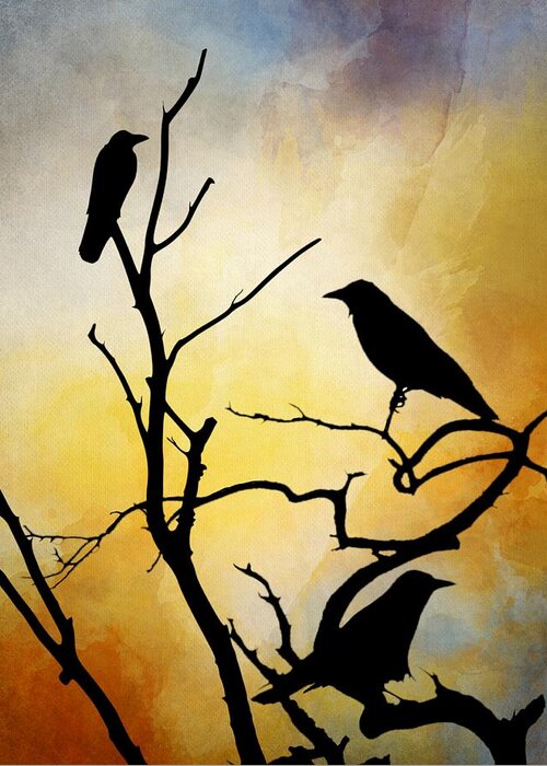 Bird Greeting Card featuring the digital art Crow Birds on Tree Bird 95 by Lucie Dumas