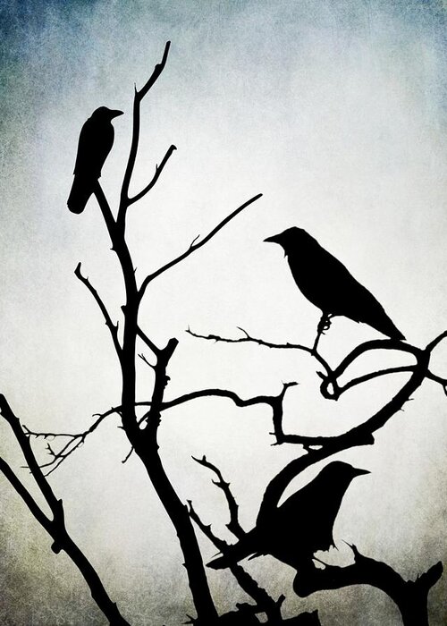 Bird Greeting Card featuring the digital art Crow Birds on Trees Bird 90 by Lucie Dumas