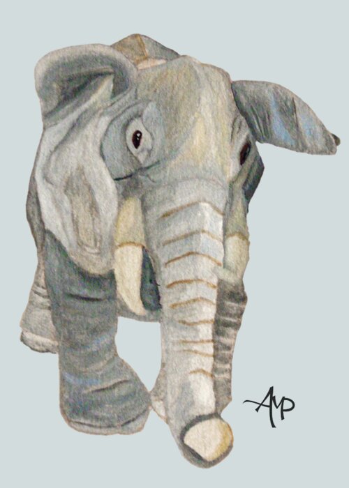 Elephant Greeting Card featuring the painting Cuddly Elephant Watercolor by Angeles M Pomata