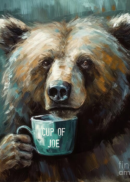 Brown Bear Greeting Card featuring the painting Cup Of Joe by Tina LeCour