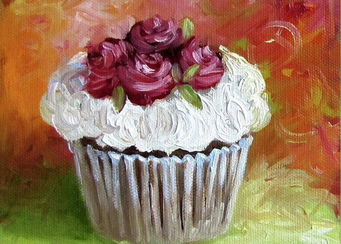 Cupcake Painting Greeting Card featuring the painting Cupcake With Roses by Cheri Wollenberg