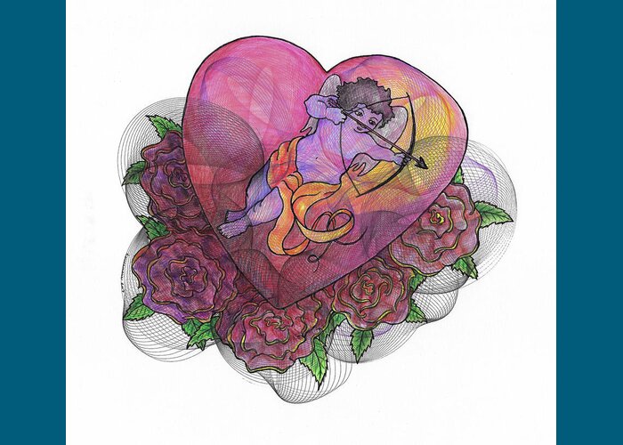 Cupid Greeting Card featuring the drawing Cupid about to Release his Arrow by Teresamarie Yawn