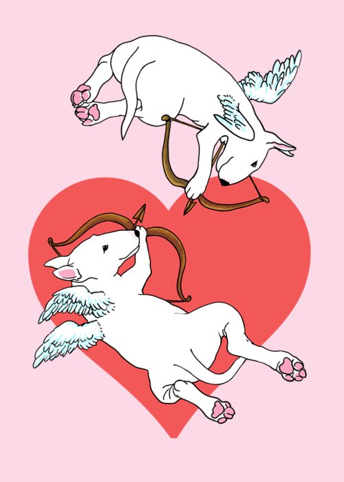 Cupid Greeting Card featuring the drawing Cupid Bull Terriers by Jindra Noewi