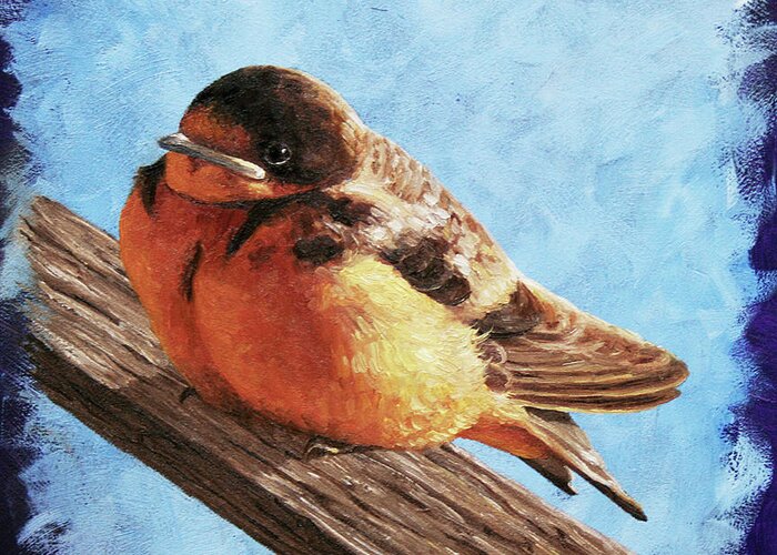 Birds Greeting Card featuring the painting Cute Baby Barn Swallow by Crista Forest