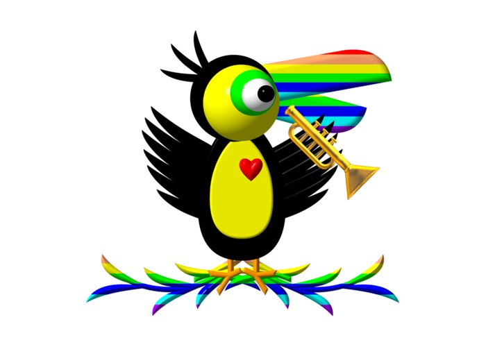 Cute Critters With Heart Toucan And Trumpet Greeting Card featuring the digital art Cute Critters With Heart Toucan and Trumpet by Rose Santuci-Sofranko