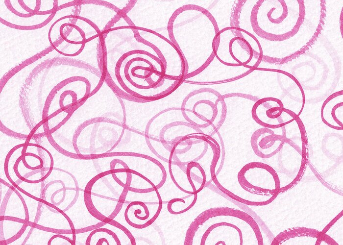 Doodles Greeting Card featuring the painting Cute Pink Mesmerizing Doodles Watercolor Organic Whimsical Lines And Swirls II by Irina Sztukowski