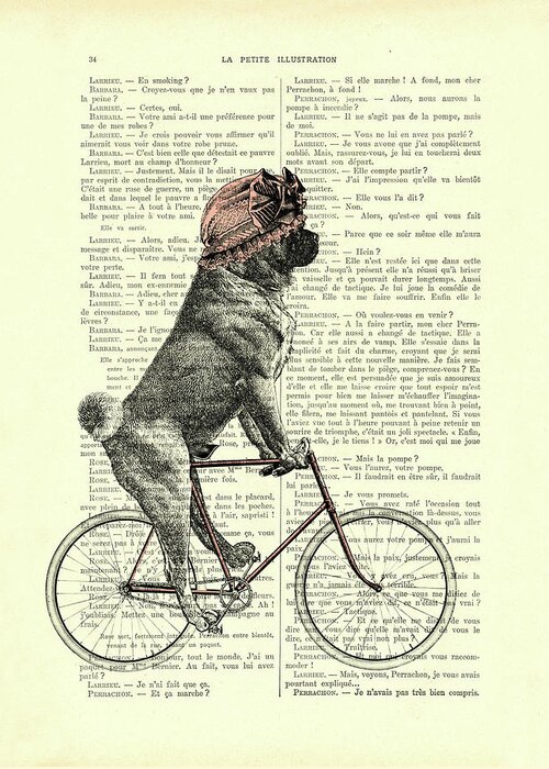 Pug Greeting Card featuring the mixed media Cycling Pug by Madame Memento