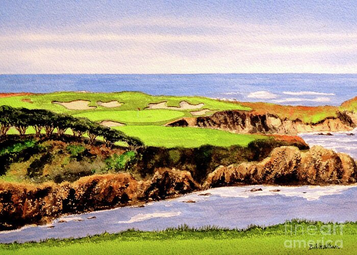 Cypress Point Golf Course Greeting Card featuring the painting Cypress Point Golf Course 16th Hole by Bill Holkham