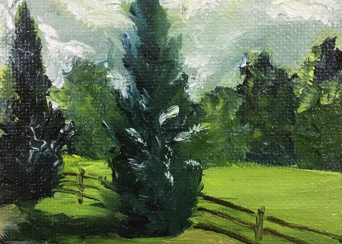 Cypress Trees Greeting Card featuring the painting Cypress Trees by Roxy Rich