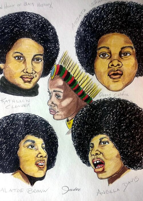 Black Art Greeting Card featuring the drawing Da Pantherlettes by Joedee