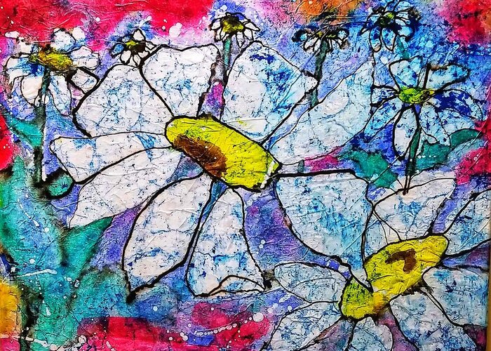 Watercolor Greeting Card featuring the painting Daisies Abstract by Shady Lane Studios-Karen Howard
