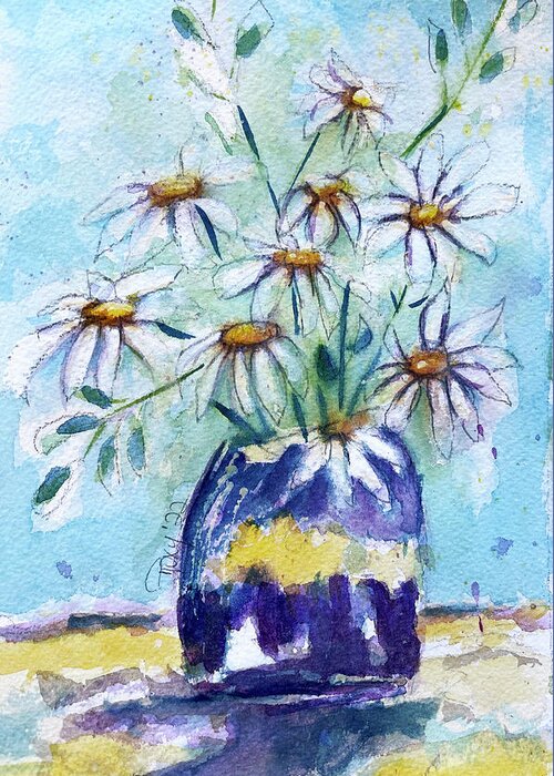 Loose Floral Greeting Card featuring the painting Daisies in a Purple Vase by Roxy Rich