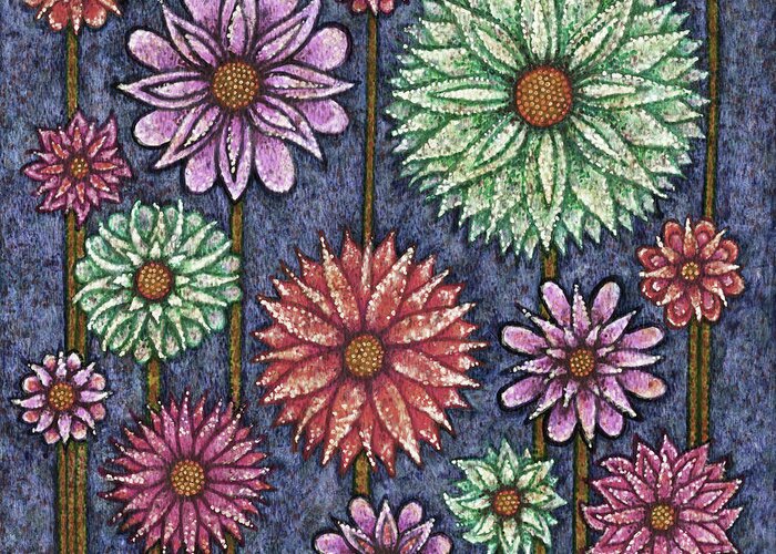Floral Abstract Greeting Card featuring the painting Daisy Tapestry. Blue Mood by Amy E Fraser