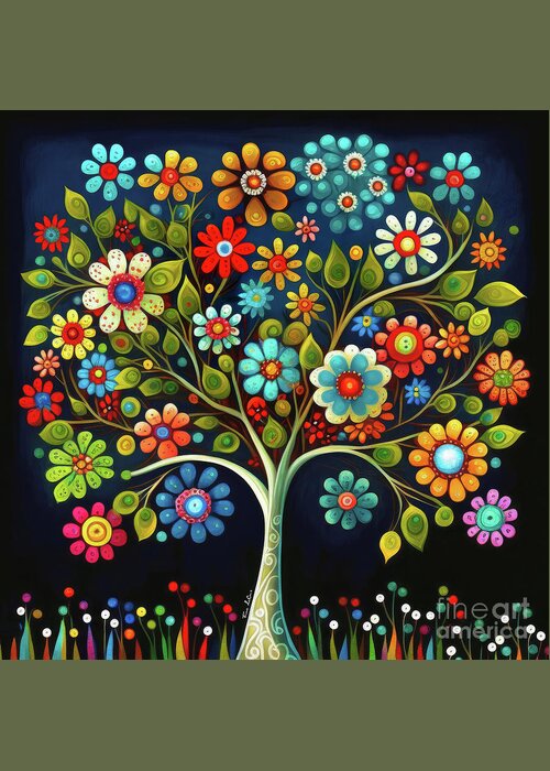 Tree Of Life Greeting Card featuring the painting Daisy Tree Of Life by Tina LeCour