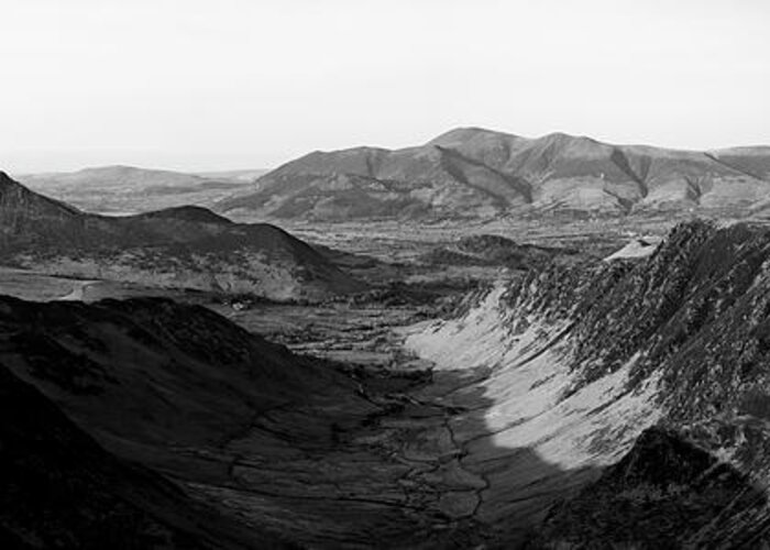 Panorama Greeting Card featuring the photograph Dale Head and Newlands Valley Black and white Lake District.jpg by Sonny Ryse