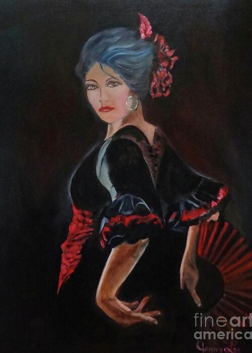 Spanish Dancer Greeting Card featuring the painting Dancer by Jenny Lee