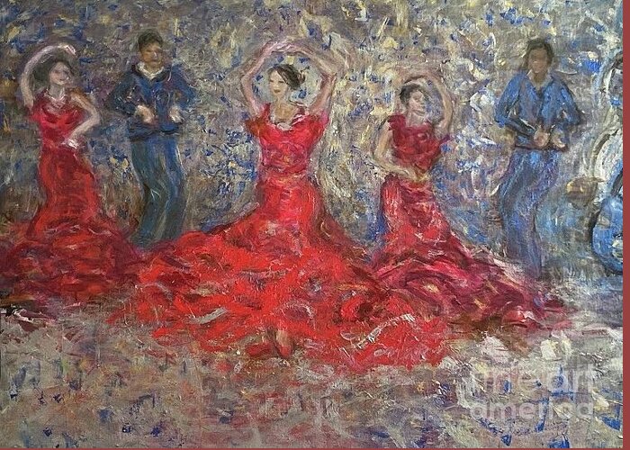 Dancers Greeting Card featuring the painting Dancers by Fereshteh Stoecklein