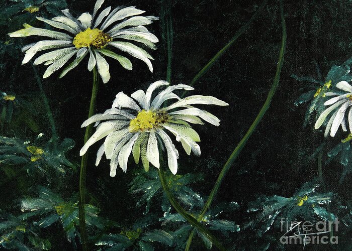 Flower Greeting Card featuring the painting Dancing Daisies in the Moonlight by Zan Savage