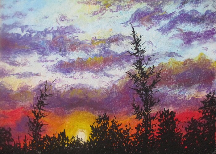 Forest Sky Greeting Card featuring the painting Dancing in Dark by Jen Shearer