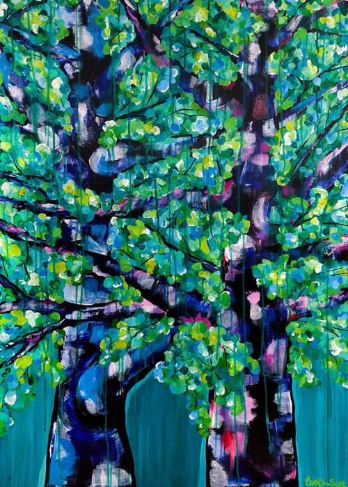 Trees Greeting Card featuring the painting Dancing in the Rain by Beth Ann Scott