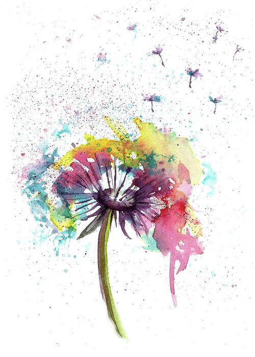 Flower Greeting Card featuring the painting Dandelions abstract painting by Natalja Picugina