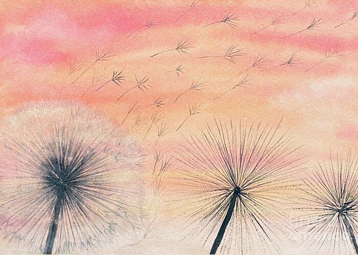 Dandelions Greeting Card featuring the painting Dandelions at Sunset by Lisa Neuman