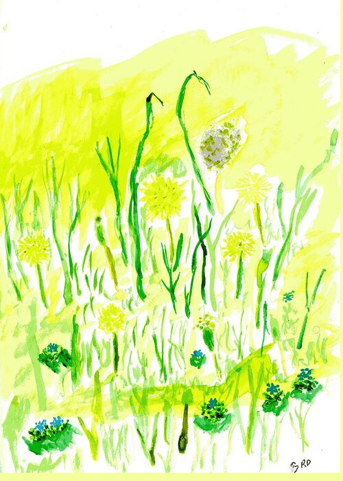Dandelions Greeting Card featuring the painting Dandelions by Branwen Drew