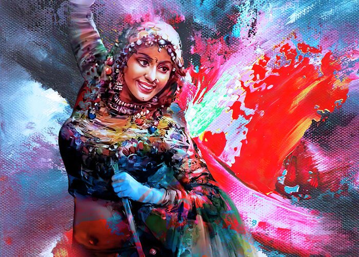 Dandia Greeting Card featuring the painting Dandya Raas clr by Gull G