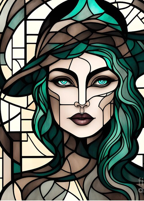 Portrait Greeting Card featuring the digital art Dark Elements Stained Glass Portrait 3 by Philip Preston