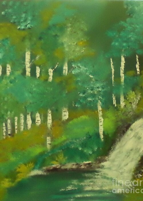 Waterfall Greeting Card featuring the painting Darken Woods Painting # 247 by Donald Northup