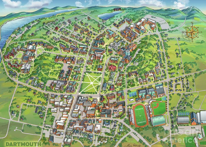 Dartmouth College Greeting Card featuring the digital art Dartmouth College Campus Map by Maria Rabinky